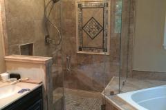 Star fire glass with shower guard. Frameless neo angle in Sterling, VA.