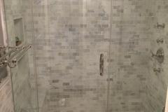 Frameless shower in Reston bathroom remodel by Ryan Rehp remodeling.